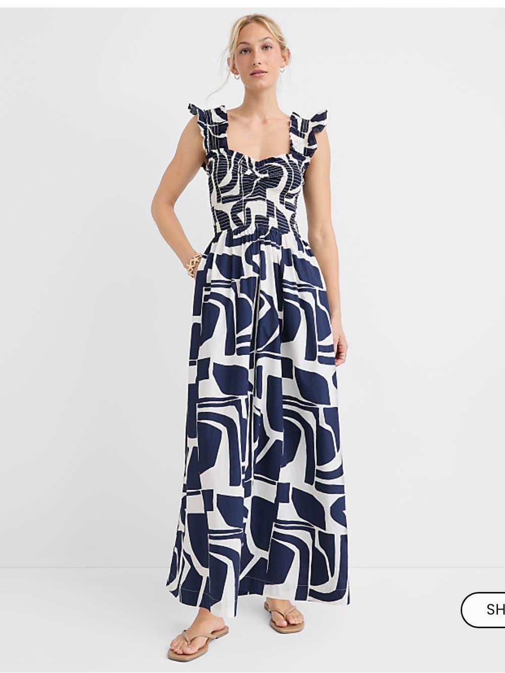 LOFT Navy & White Maxi Dress with Ruffle Straps Size XS